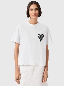 AllSaints Lisa Cotton Heart Print T-Shirt, Optic White, Optic White