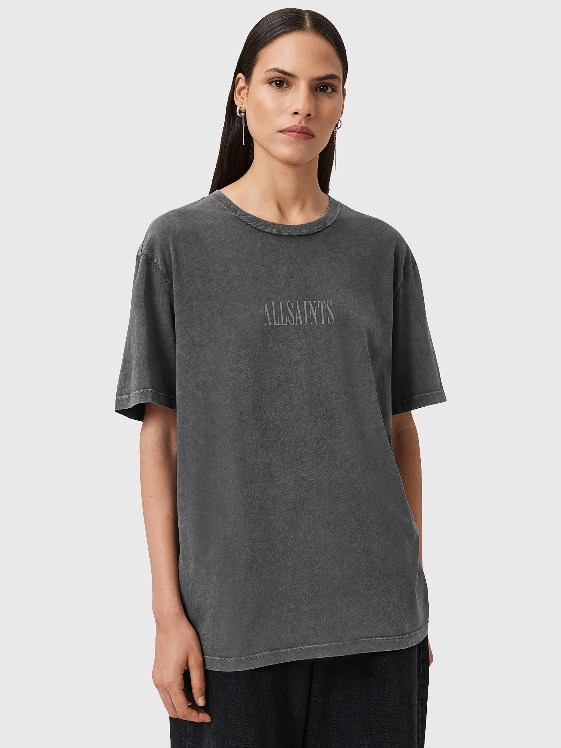 Product image 1 of 1, which shows AllSaints Wings Cotton Oversized T-Shirt, Washed Black, XS