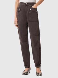 AllSaints Val Linen Blend Tapered Cargo Trousers, Dark Brown, Dark Brown