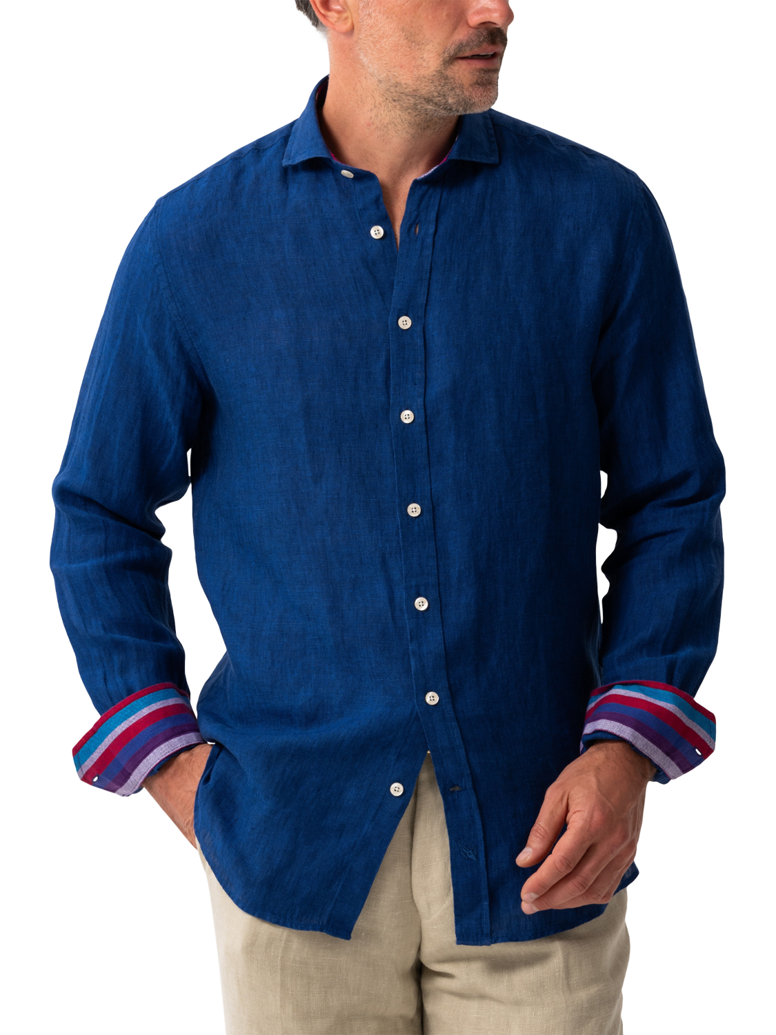 Product image 1 of 7, which shows KOY Regular Fit Linen Shirt, Blue Royal, S