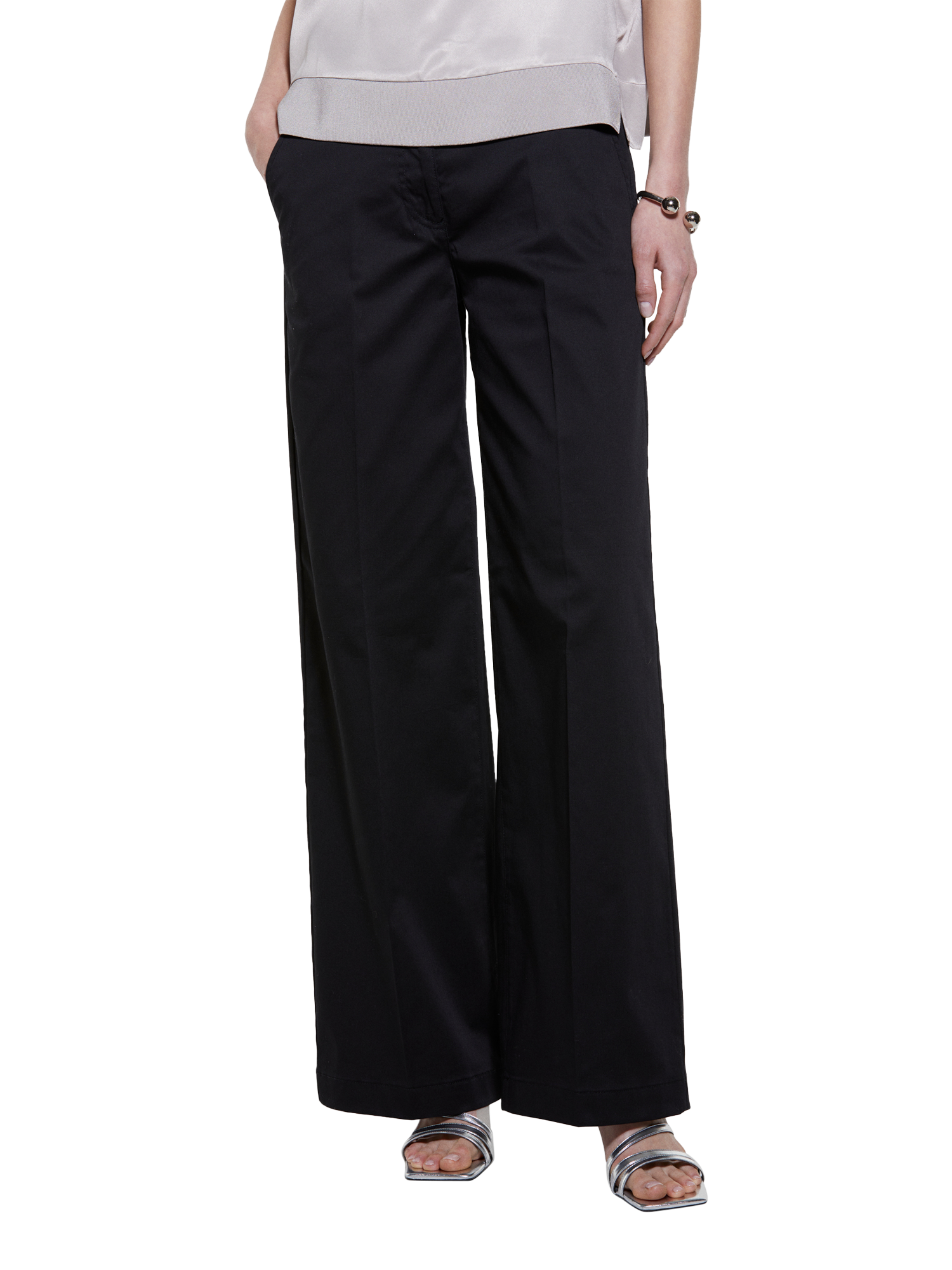Product image 1 of 5, which shows SISLEY Mid Rise Wide Leg Trousers, Black, 8