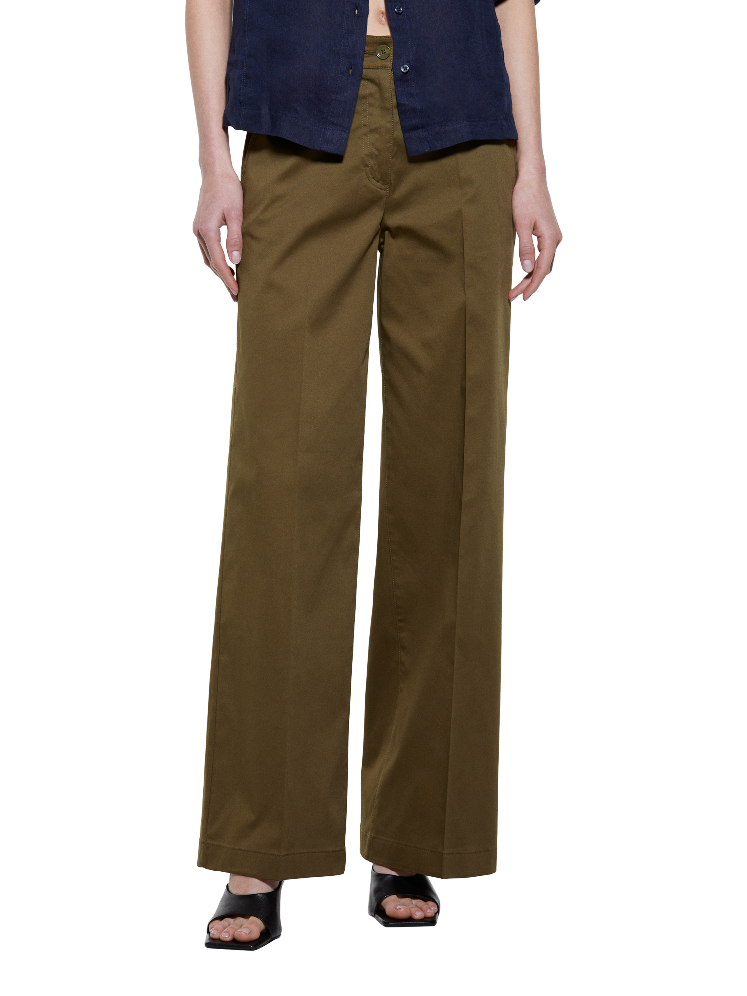 Product image 1 of 5, which shows SISLEY Mid Rise Wide Leg Trousers, Green, 10