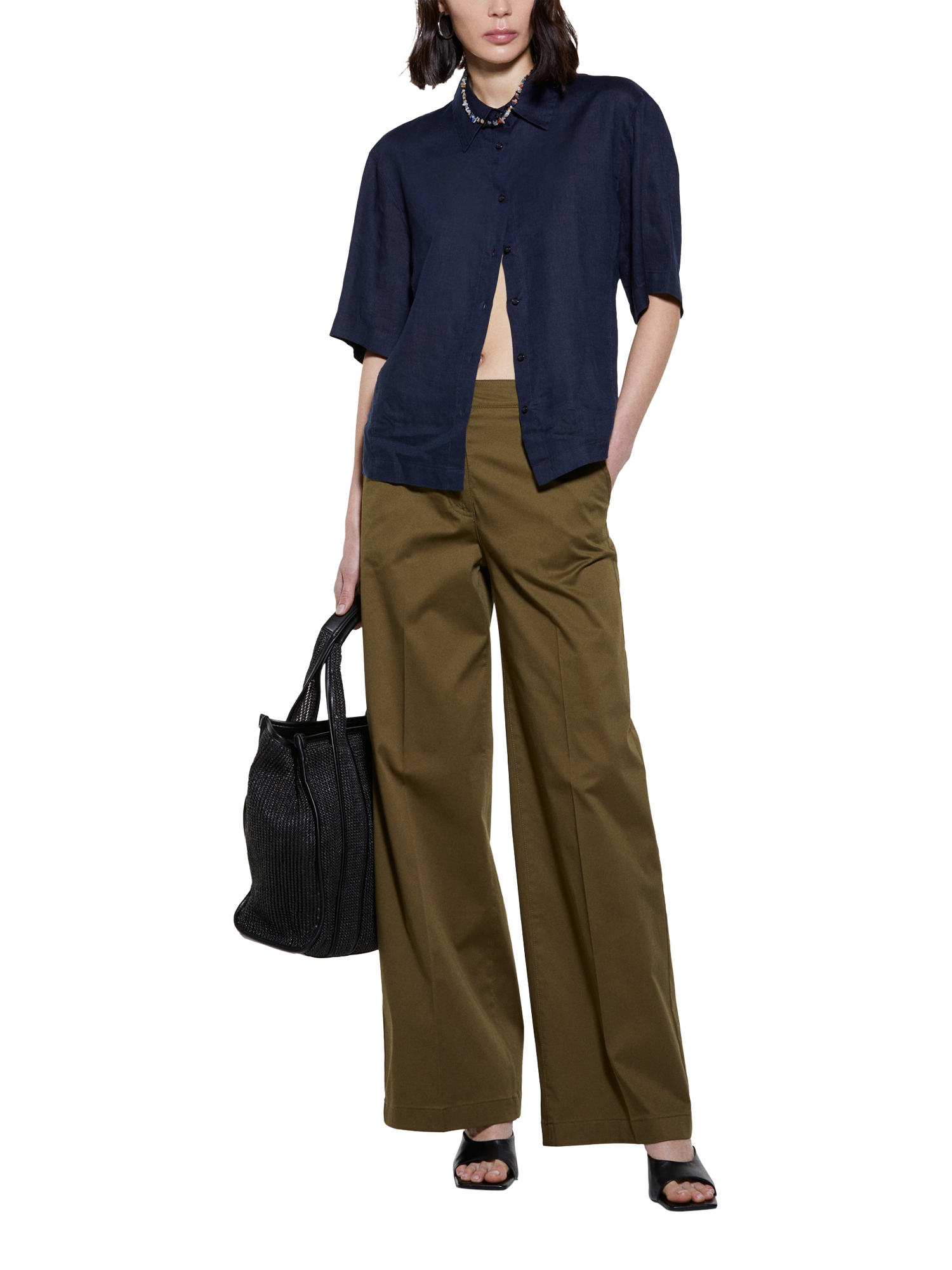 Product image 3 of 5, which shows SISLEY Mid Rise Wide Leg Trousers, Green, 10