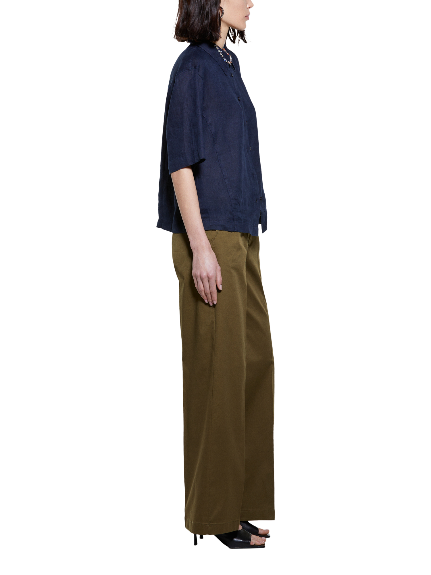Product image 4 of 5, which shows SISLEY Mid Rise Wide Leg Trousers, Green, 10
