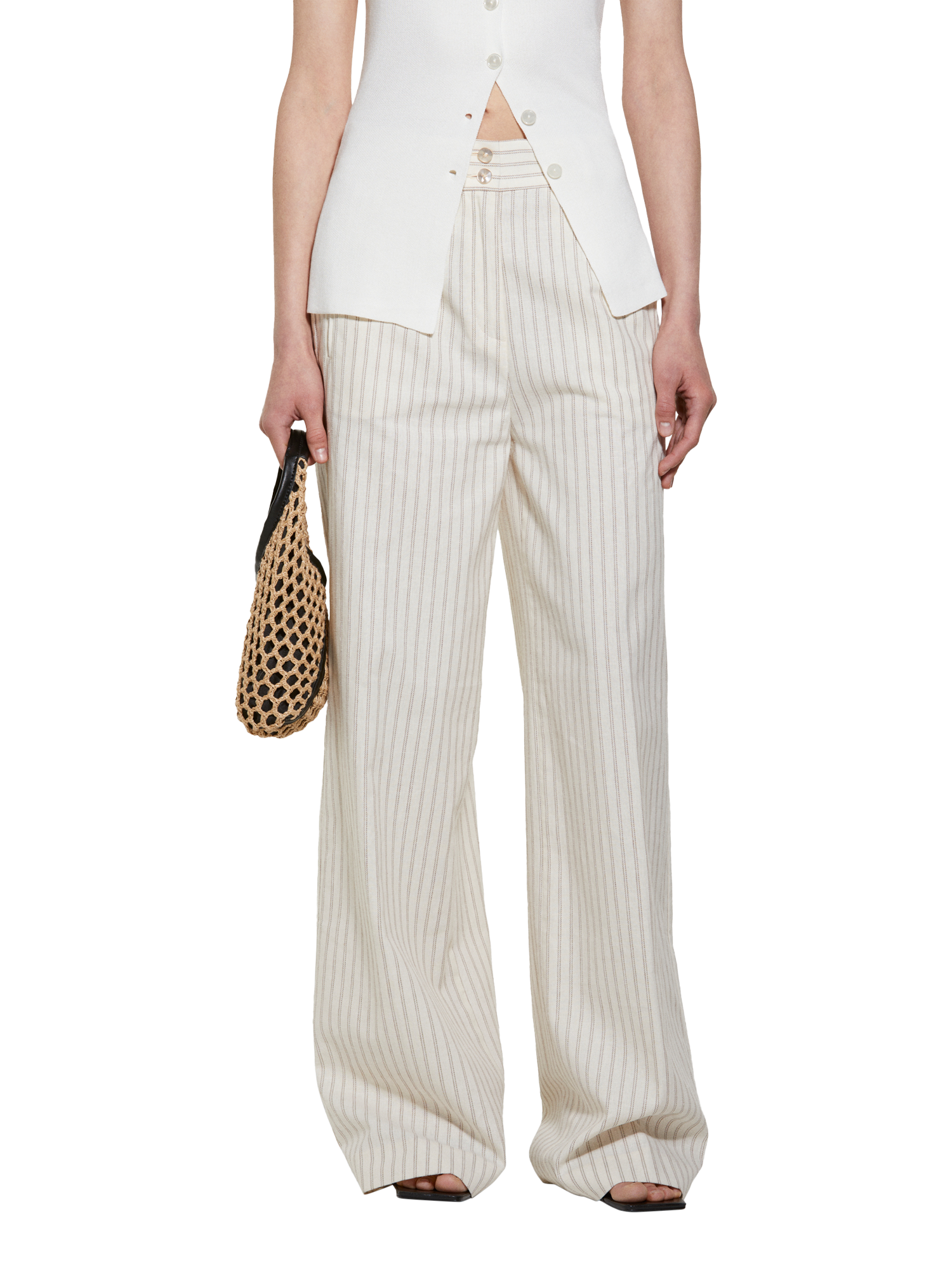 Product image 1 of 5, which shows SISLEY Stripe Linen Blend Palazzo Trousers, Multi, 14