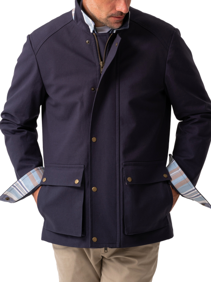 KOY Zip Front Cotton Jacket, Navy, Navy