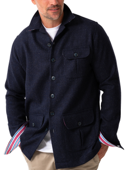 KOY Kenyan Kikoy Wool Shacket, Navy, Navy