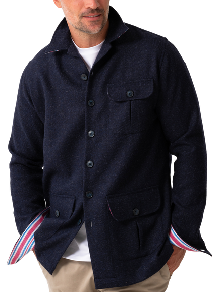 KOY Kenyan Kikoy Wool Shacket, Navy, Navy