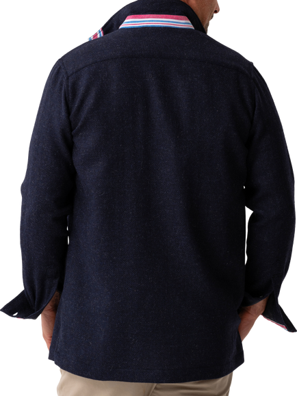 KOY Kenyan Kikoy Wool Shacket, Navy - view 2, Navy