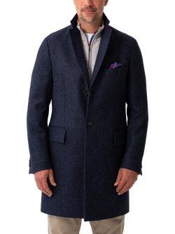 KOY Single Breasted Herringbone Wool Coat, Navy, Navy