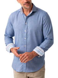 KOY Cotton and Merino Wool Blend Shirt, Mid Blue, Mid Blue