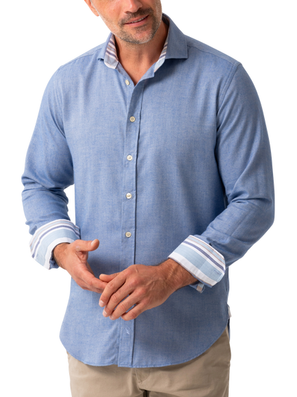KOY Cotton and Merino Wool Blend Shirt, Mid Blue, Mid Blue