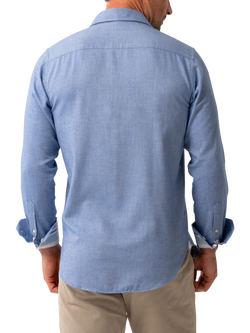 KOY Cotton and Merino Wool Blend Shirt, Mid Blue - view 2, Mid Blue