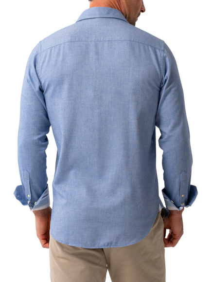 KOY Cotton and Merino Wool Blend Shirt, Mid Blue - view 2, Mid Blue