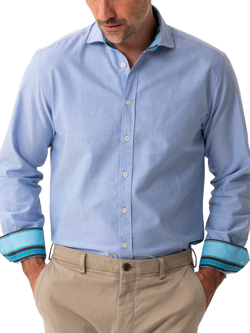 KOY Oxford Cotton Striped African Kikoy Regular Fit Shirt, Blue Mid, Blue Mid