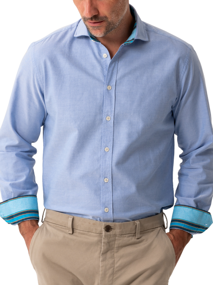 KOY Oxford Cotton Striped African Kikoy Regular Fit Shirt, Blue Mid, Blue Mid