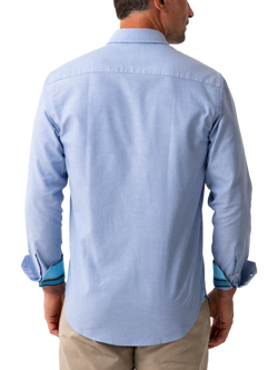 KOY Oxford Cotton Striped African Kikoy Regular Fit Shirt, Blue Mid - view 2, Blue Mid