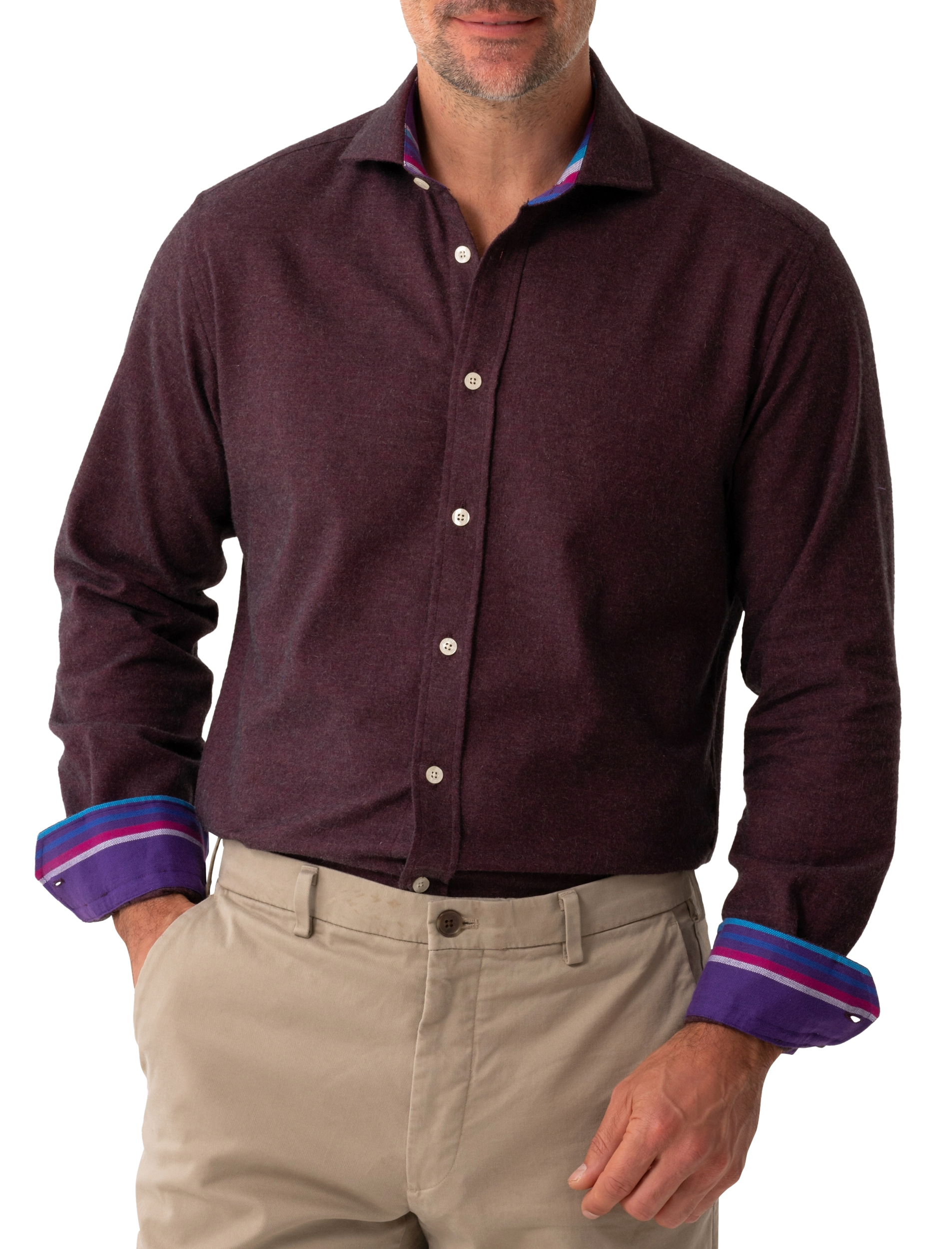 Product image 1 of 8, which shows KOY Regular Fit Cotton Cashmere Blend Shirt, Red Burgundy, S