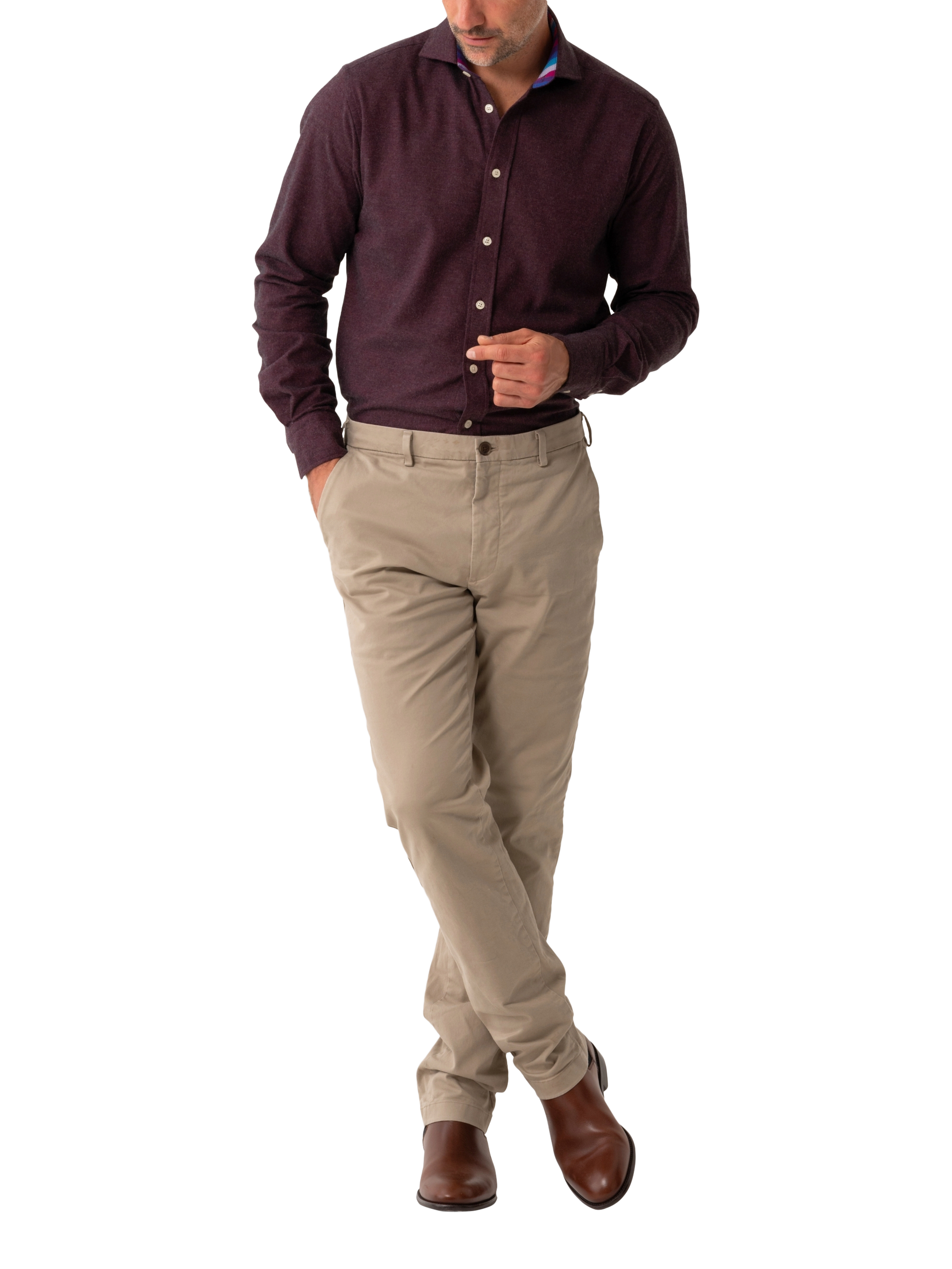 Product image 3 of 8, which shows KOY Regular Fit Cotton Cashmere Blend Shirt, Red Burgundy, S