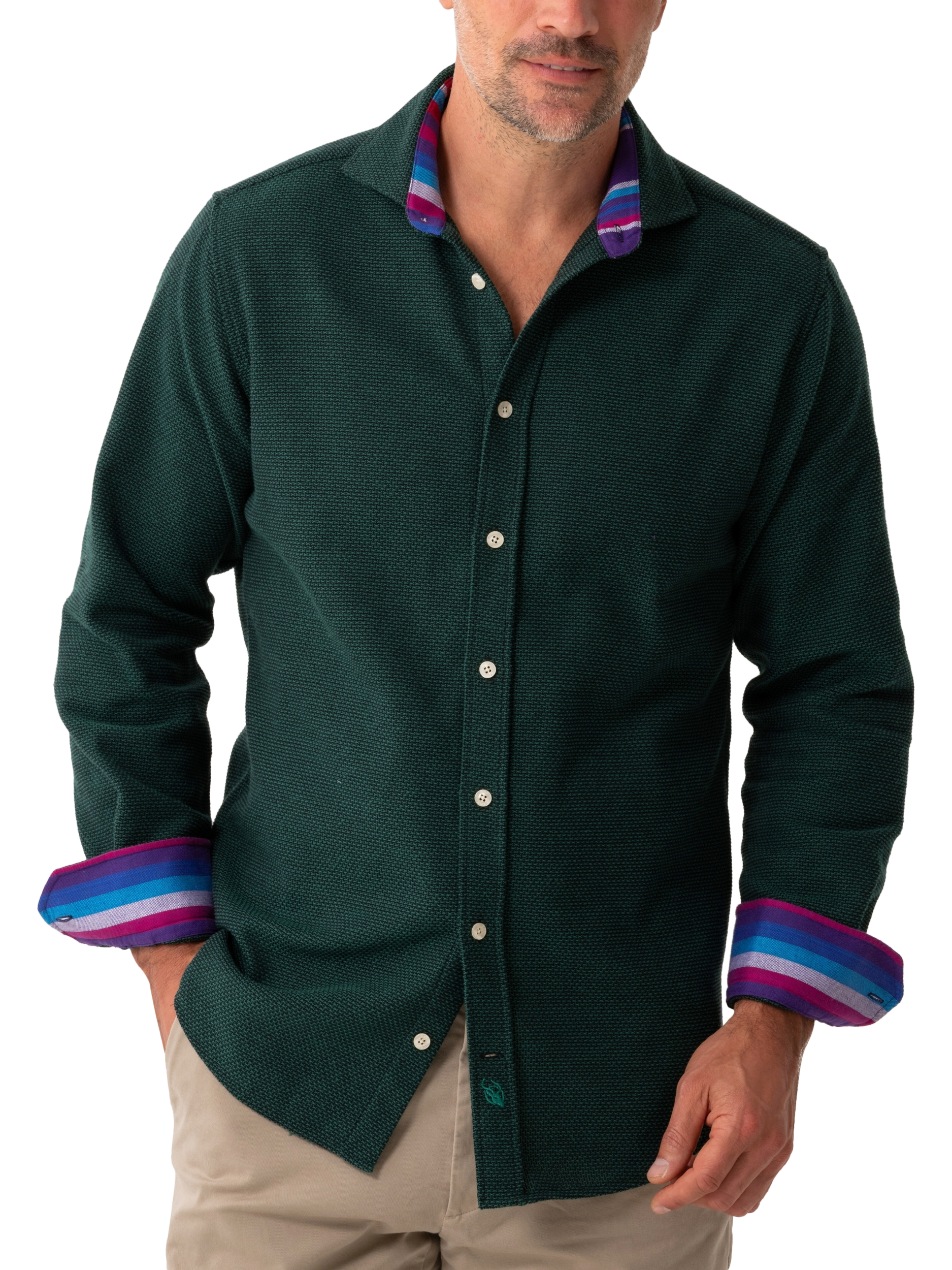 Product image 1 of 9, which shows KOY Regular Fit Cotton Shirt, Green Mid, S