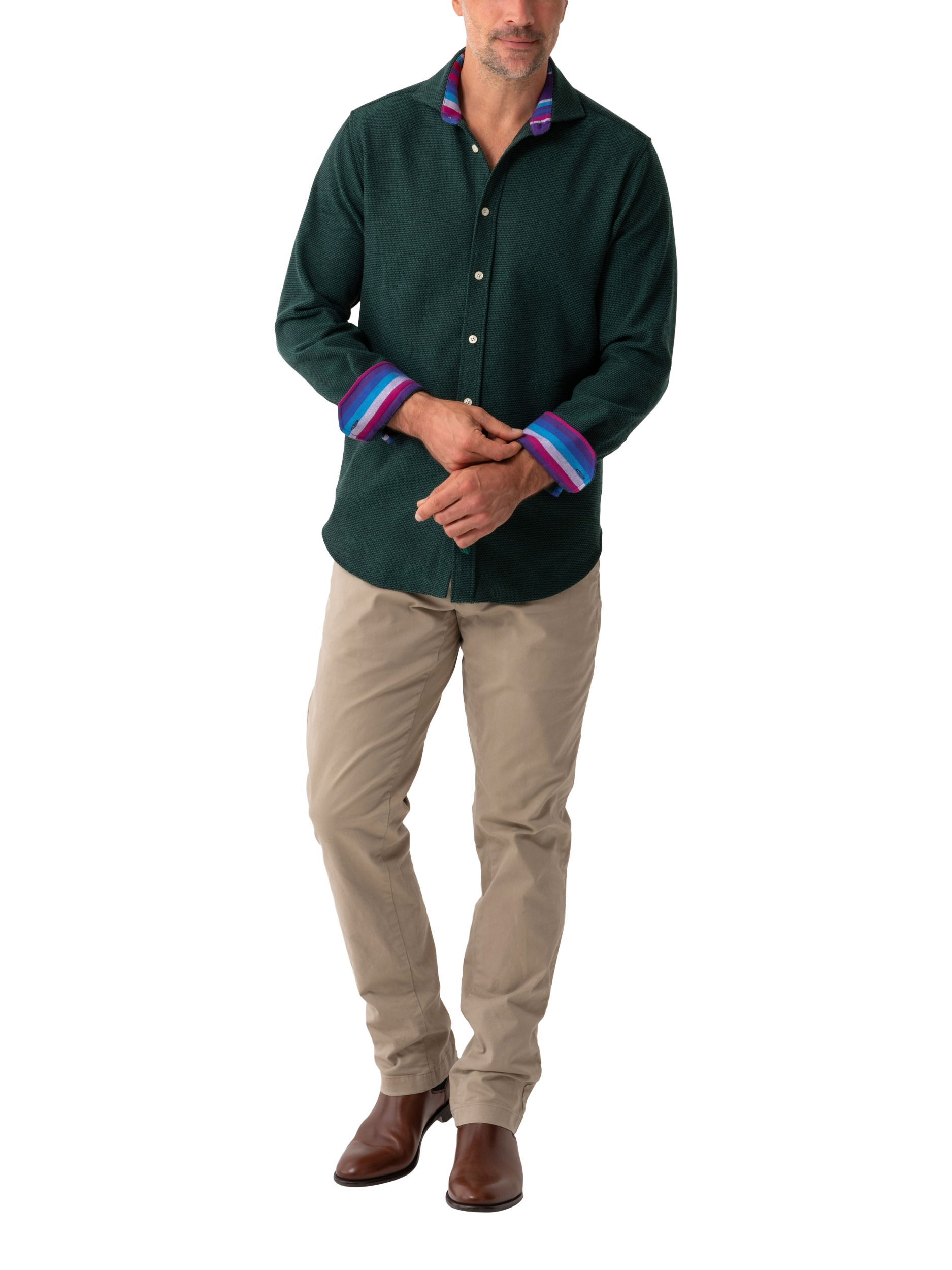 Product image 3 of 9, which shows KOY Regular Fit Cotton Shirt, Green Mid, S