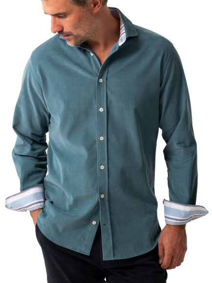 KOY Cotton Regular Fit African Kikoy Fabric Corduroy Shirt, Blue Light - view 2, Blue Light