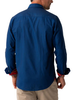 KOY Cotton Regular Fit African Kikoy Oxford Shirt, Blue Navy - view 2, Blue Navy