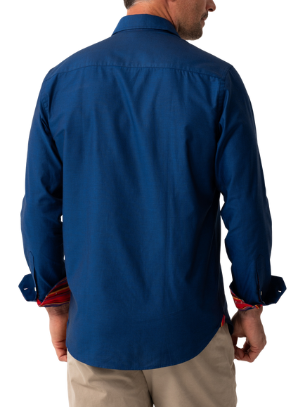 KOY Cotton Regular Fit African Kikoy Oxford Shirt, Blue Navy - view 2, Blue Navy