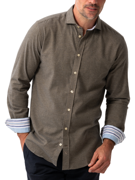 KOY Regular Fit Cotton Cashmere Blend Shirt, Green Olive