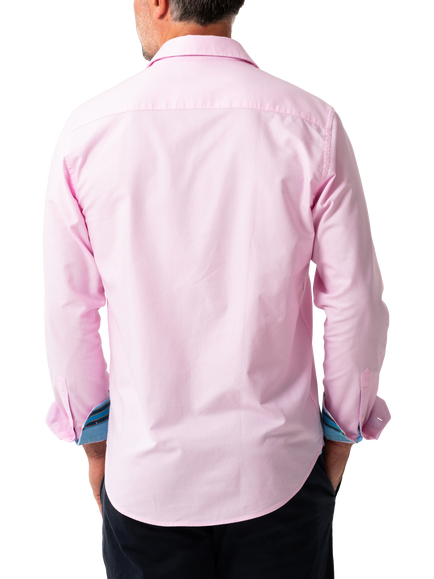 KOY Oxford Cotton Regular Fit African Kikoy Shirt, Pink Mid - view 2, Pink Mid