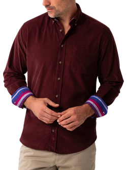 KOY Cotton Regular Fit Striped African Kikoy Needle Corduroy Shirt, Red Burgundy, Red Burgundy