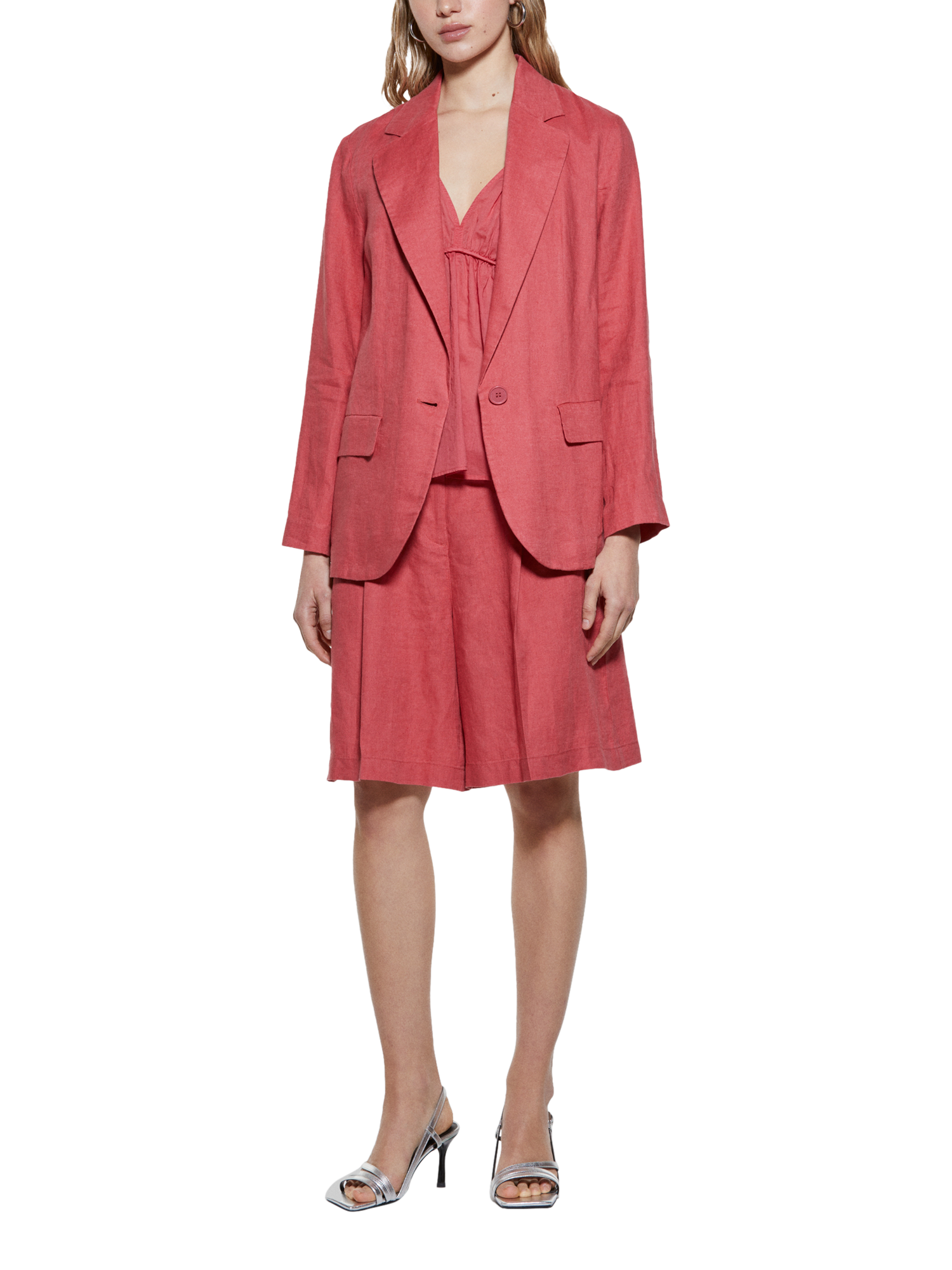 Product image 3 of 5, which shows SISLEY High Rise Pure Linen Bermuda Shorts, Red, 8