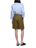 SISLEY High Rise Pure Linen Bermuda Shorts, Khaki