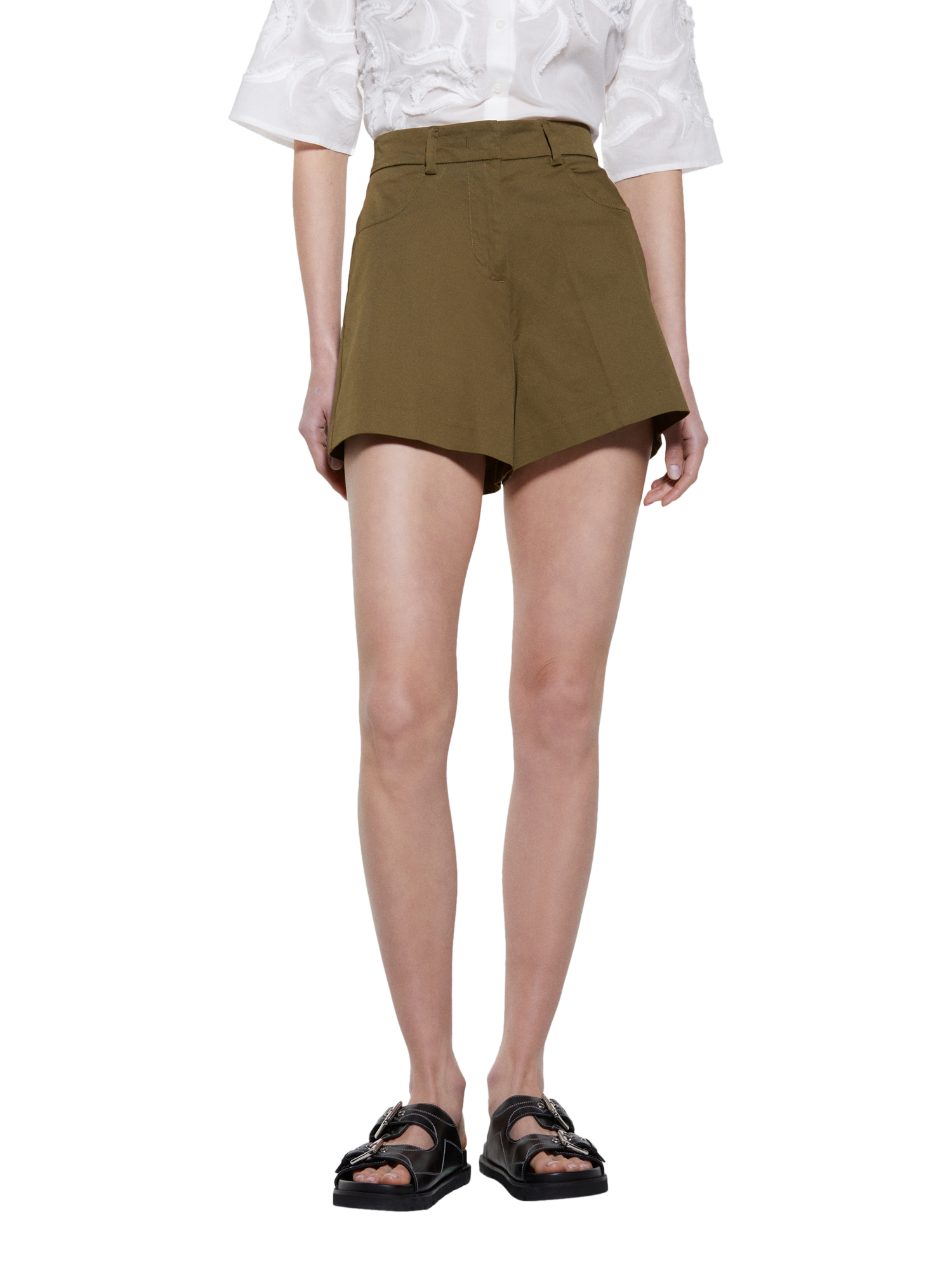 Product image 1 of 5, which shows SISLEY High Waist Slim Fit Shorts, Green, 8