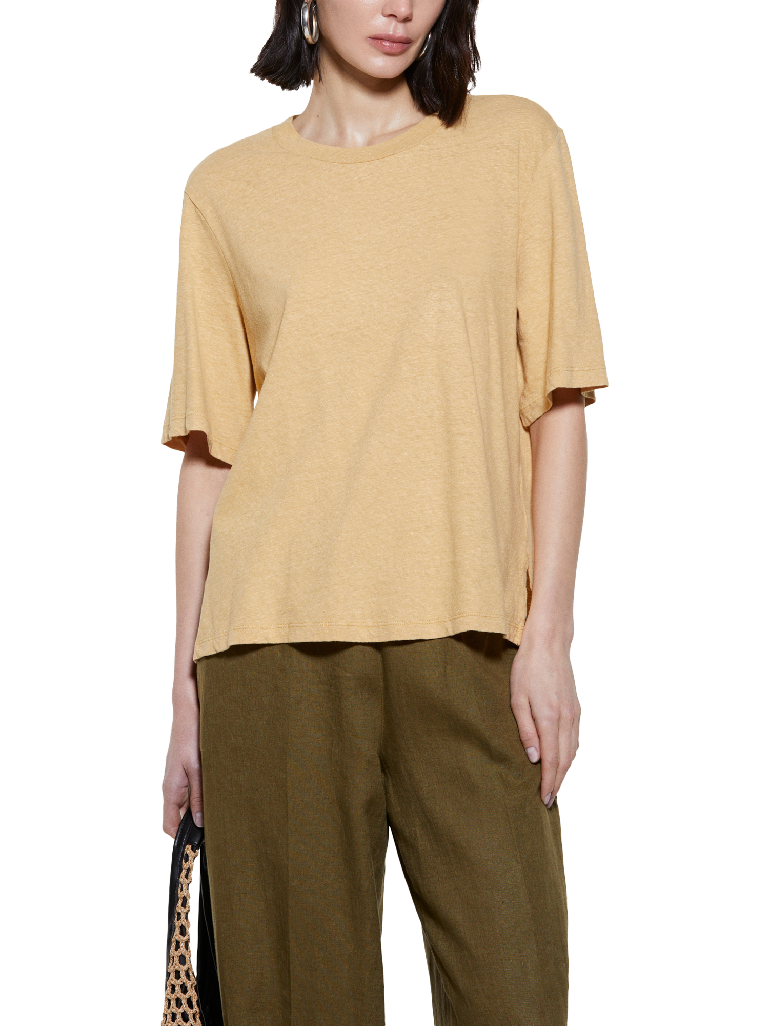 Product image 1 of 5, which shows SISLEY Boxy Fit Linen Blend T-Shirt, Beige, XS