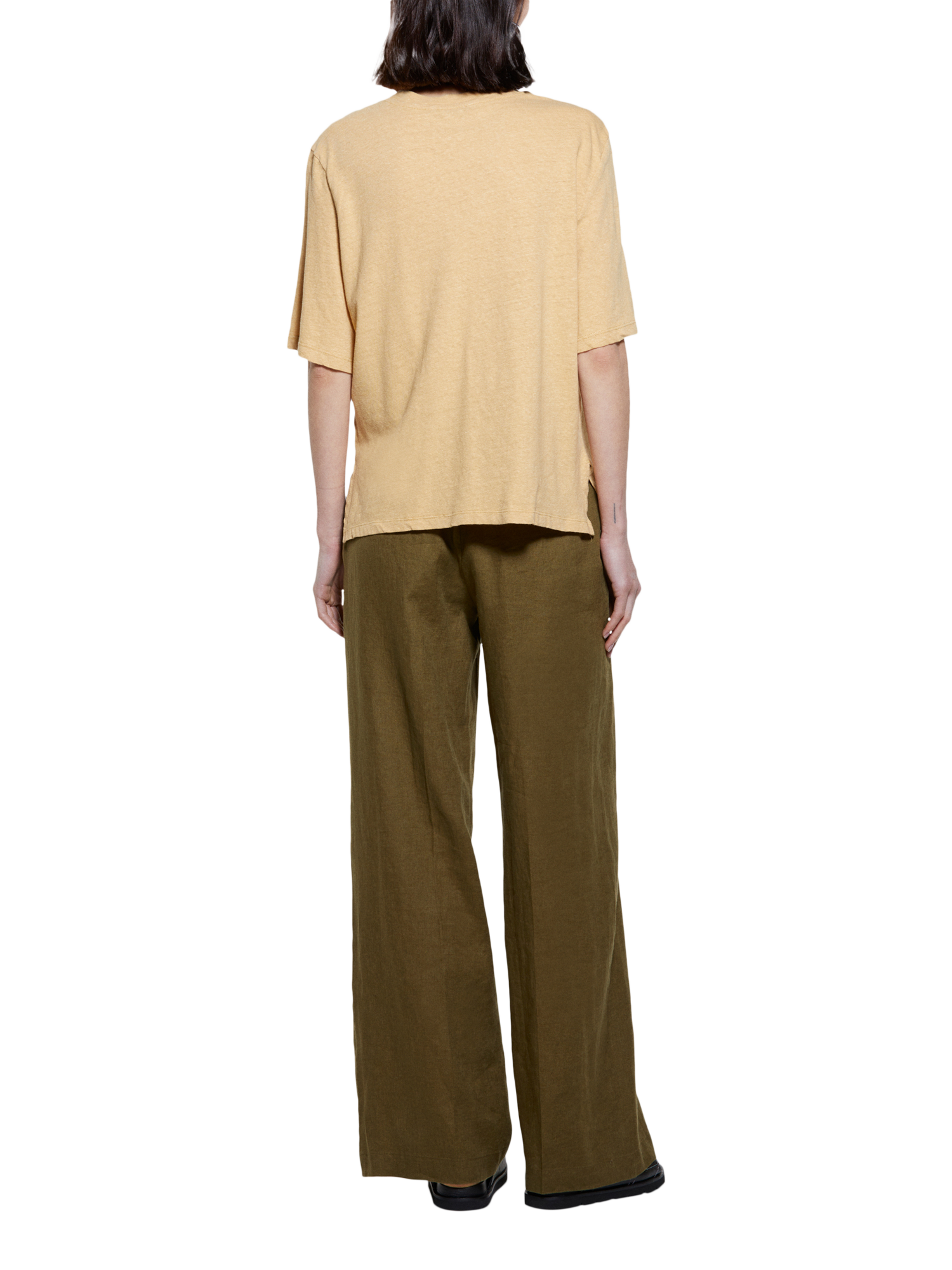 Product image 2 of 5, which shows SISLEY Boxy Fit Linen Blend T-Shirt, Beige, XS