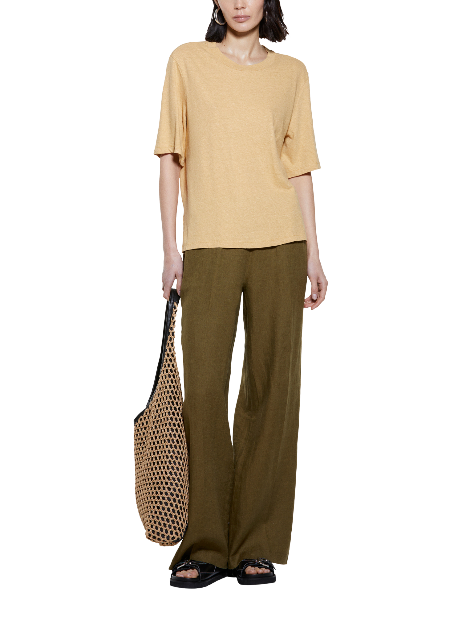 Product image 3 of 5, which shows SISLEY Boxy Fit Linen Blend T-Shirt, Beige, XS