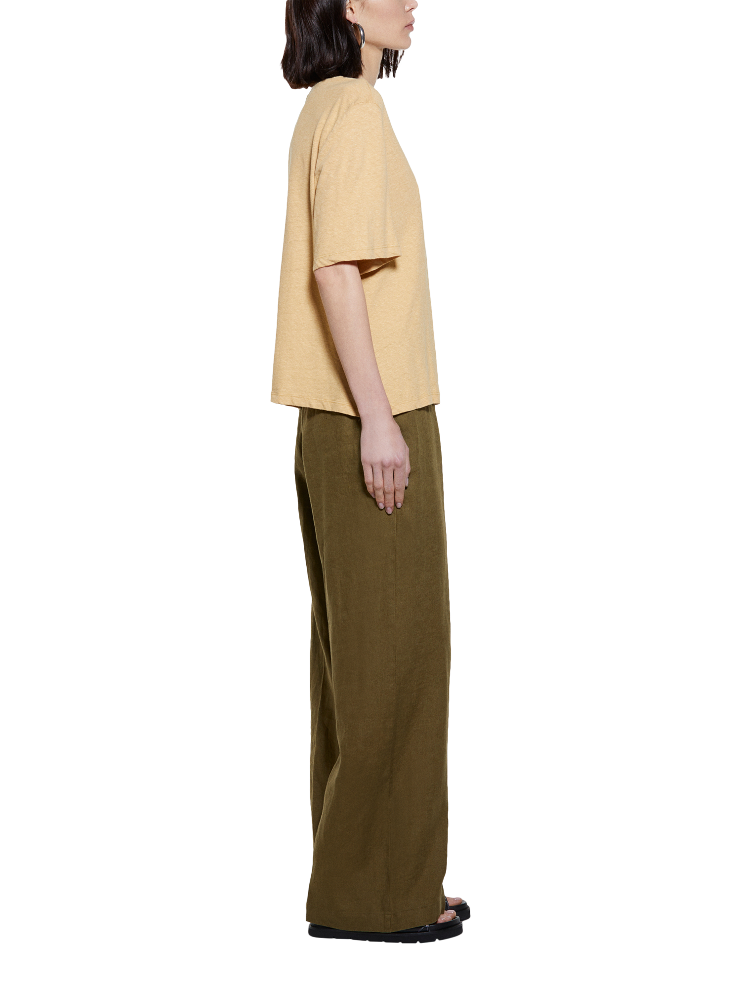 Product image 4 of 5, which shows SISLEY Boxy Fit Linen Blend T-Shirt, Beige, XS