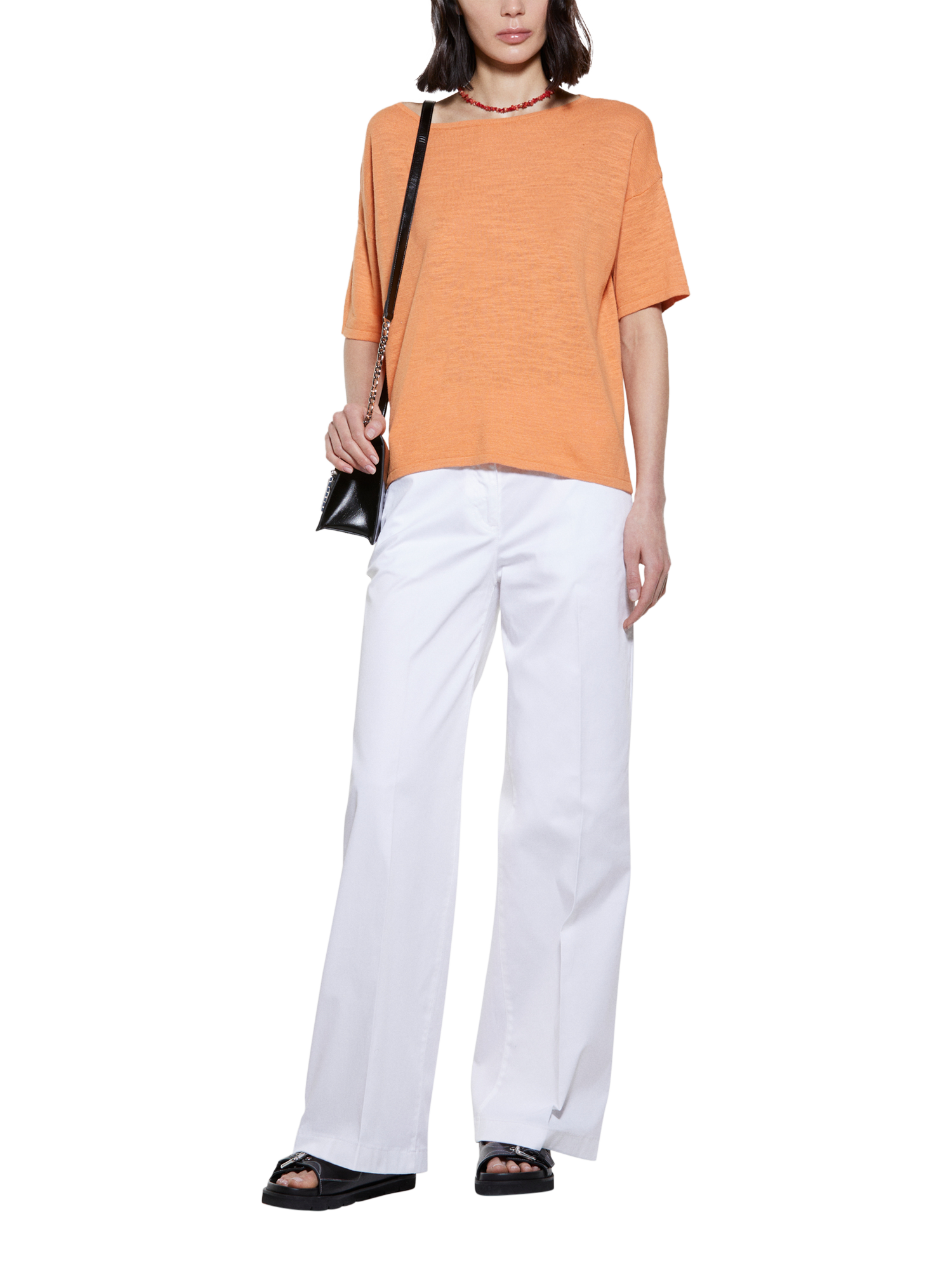 Product image 3 of 4, which shows SISLEY Oversized Wide Neck T-Shirt, Orange, S