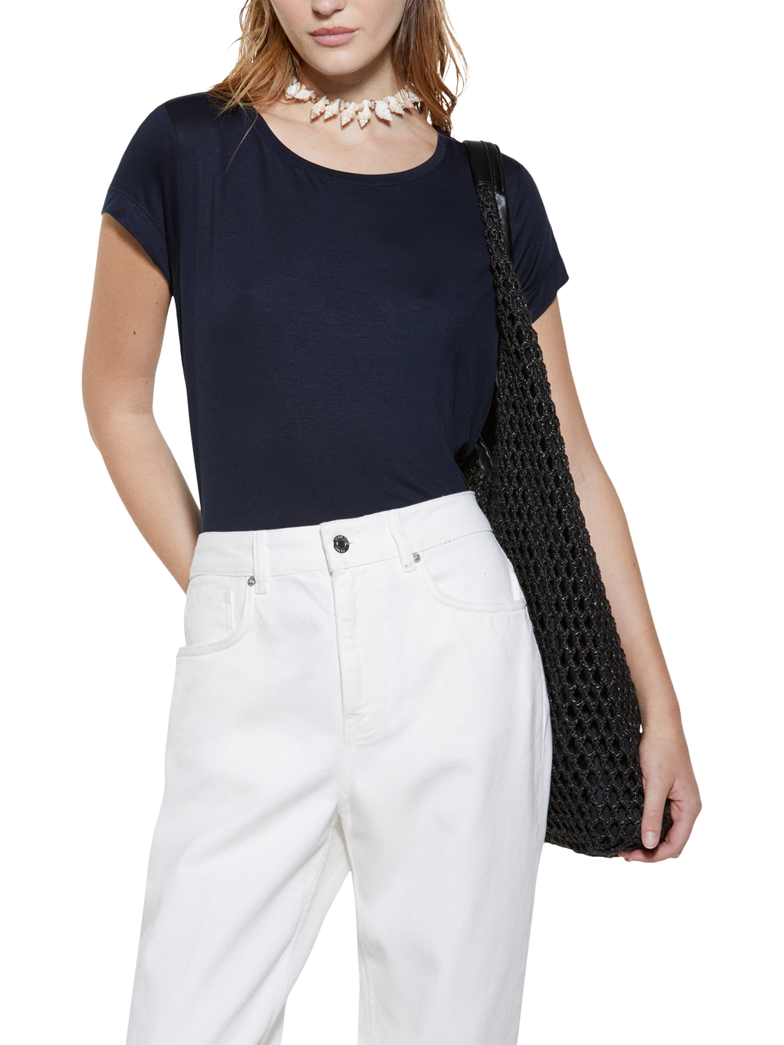 Product image 1 of 4, which shows SISLEY Scoop Neck T-Shirt, Navy, XS