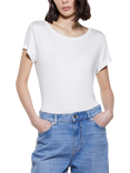 SISLEY Round Neck Curved Hem T-Shirt, White
