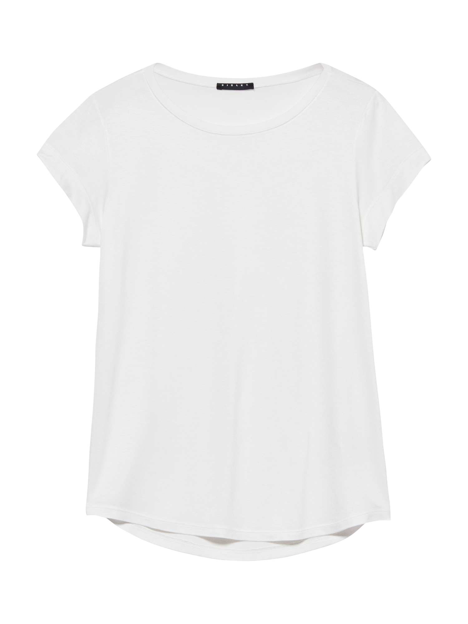 Product image 5 of 5, which shows SISLEY Round Neck Curved Hem T-Shirt, White, M