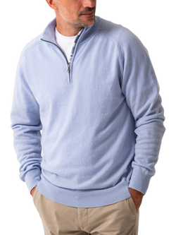 KOY Wool & Cashmere Blend Quarter Zip Jumper, Light Blue