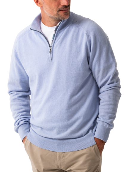 KOY Wool & Cashmere Blend Quarter Zip Jumper, Light Blue