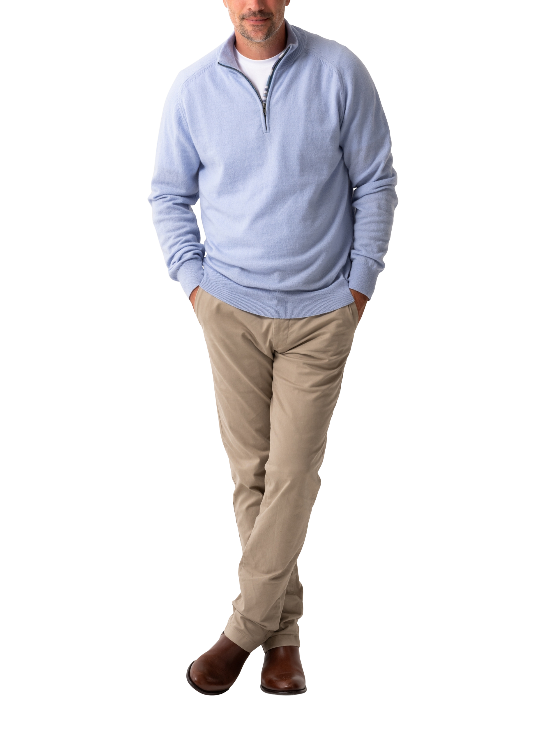 Product image 3 of 8, which shows KOY Wool & Cashmere Blend Quarter Zip Jumper, Light Blue, S