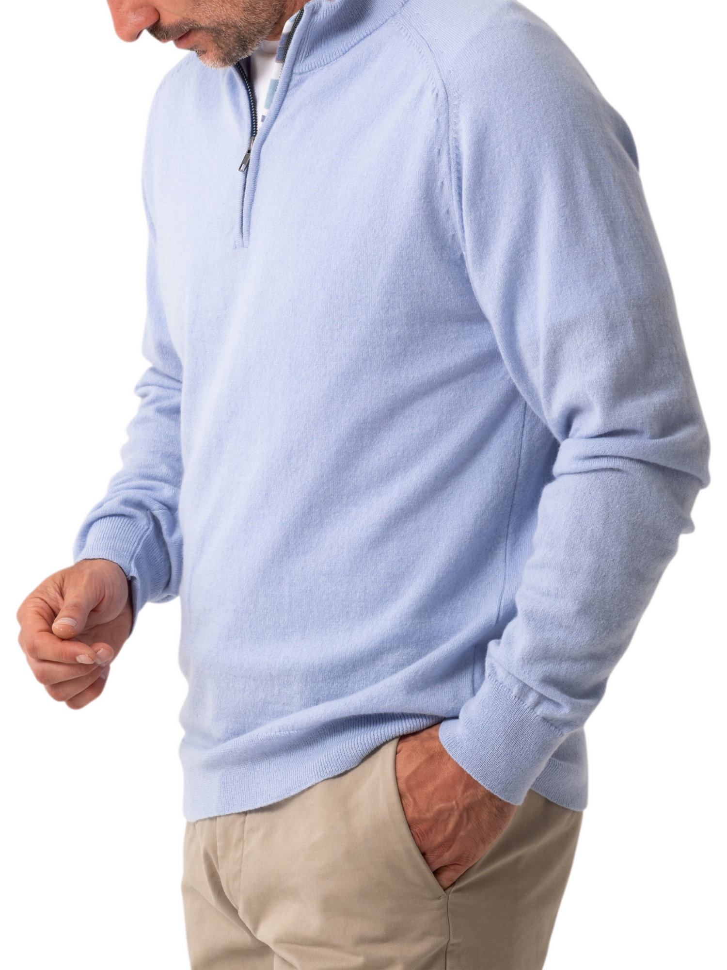 Product image 4 of 8, which shows KOY Wool & Cashmere Blend Quarter Zip Jumper, Light Blue, S