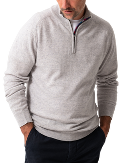 KOY Wool & Cashmere Blend Quarter Zip Jumper, Grey Light