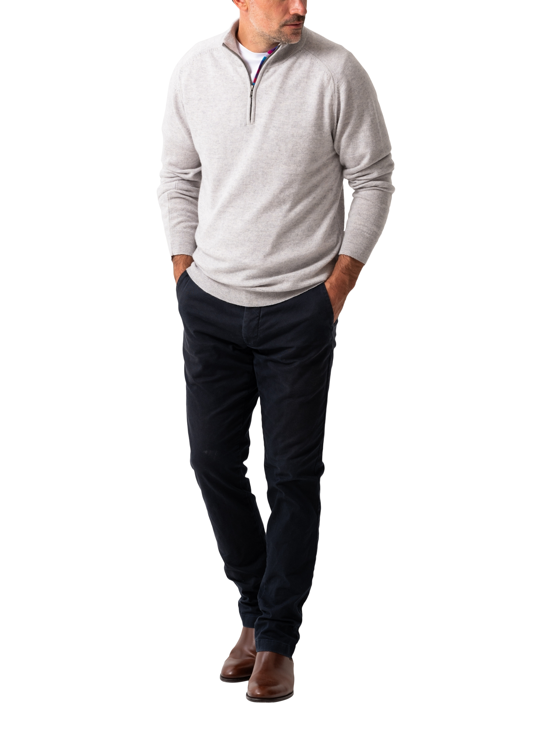 Product image 3 of 7, which shows KOY Wool & Cashmere Blend Quarter Zip Jumper, Grey Light, S
