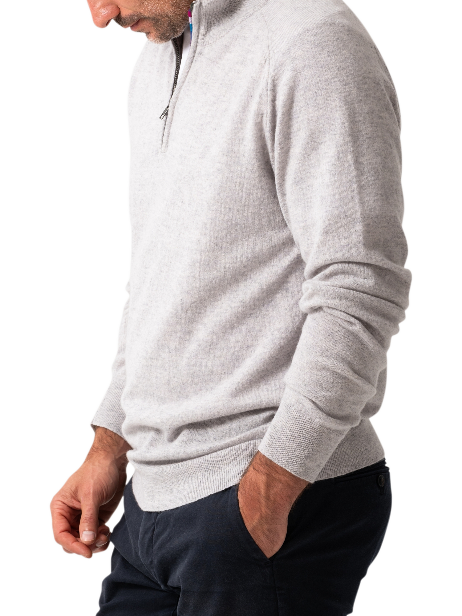 Product image 4 of 7, which shows KOY Wool & Cashmere Blend Quarter Zip Jumper, Grey Light, S