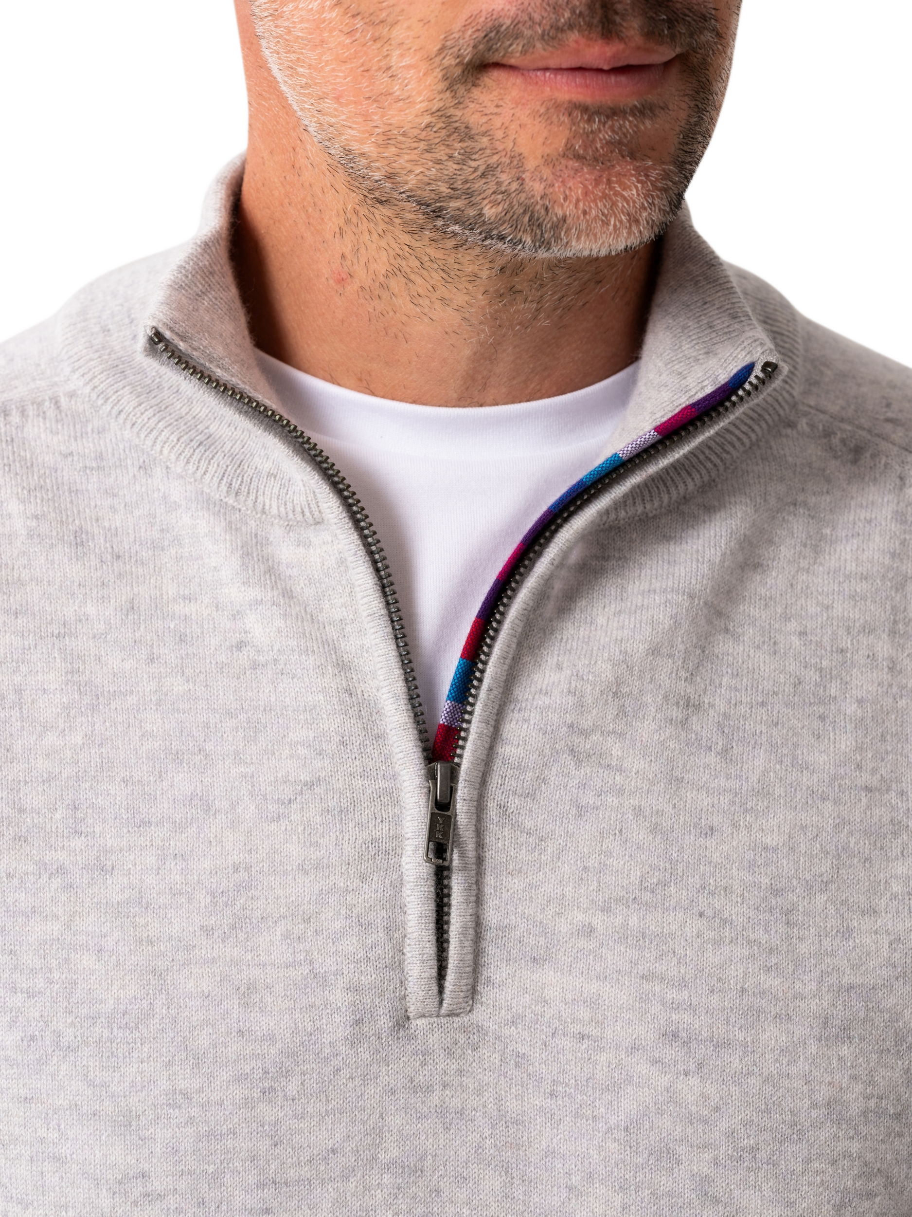 Product image 5 of 7, which shows KOY Wool & Cashmere Blend Quarter Zip Jumper, Grey Light, S